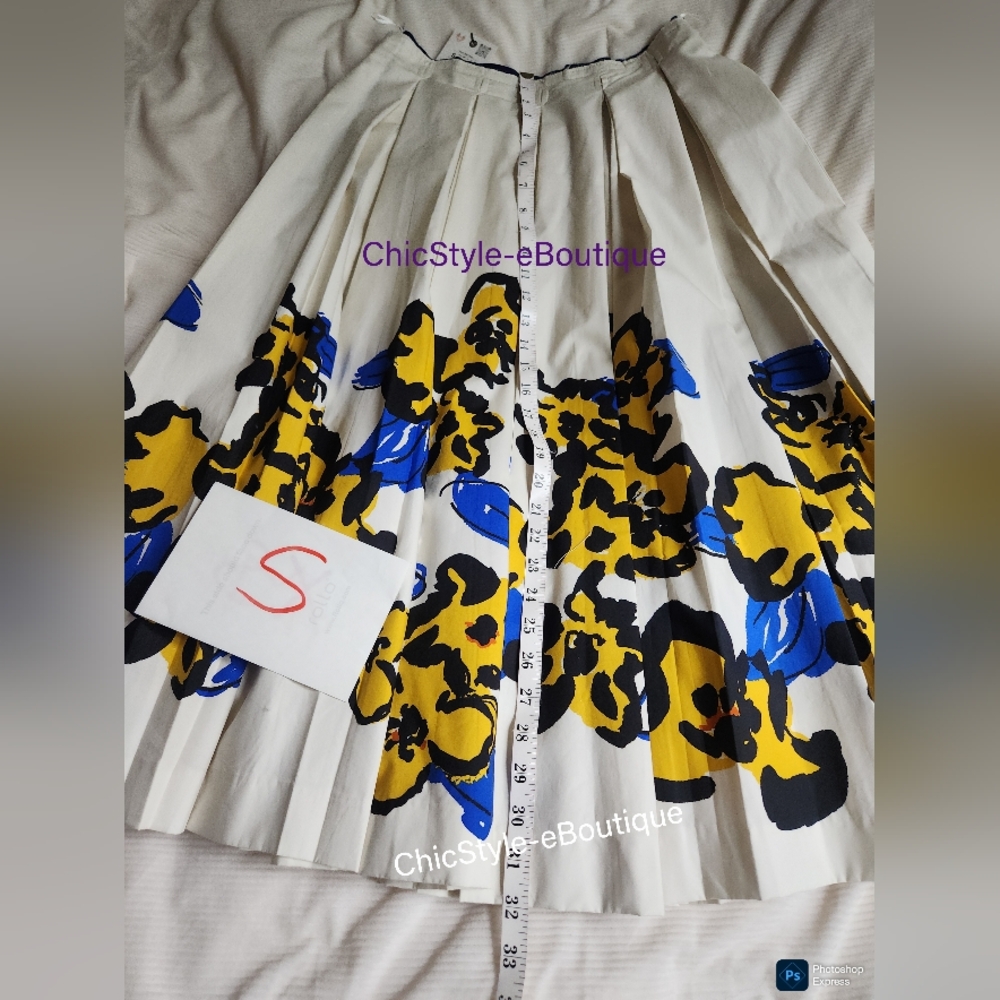 Zara Printed Pleated Midi Skirt Zw Collection Ecru/floral Blue Yellow BNWT - Picture 6 of 16